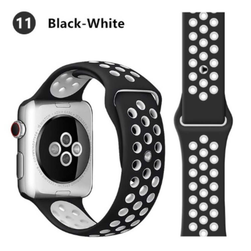 NEW BK-WHITE Sport Silicone Band FOR Apple Watch